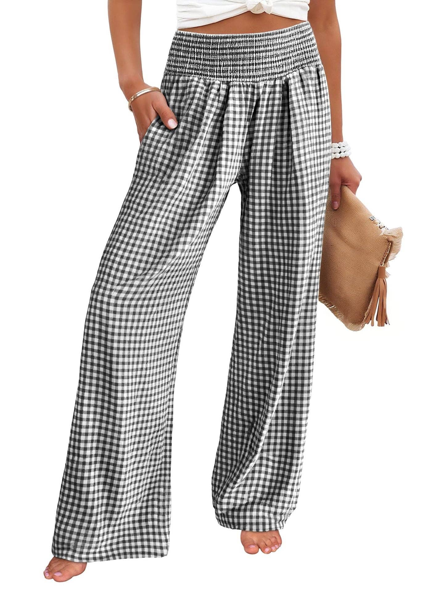 Nancy Gingham Wide Leg Pants