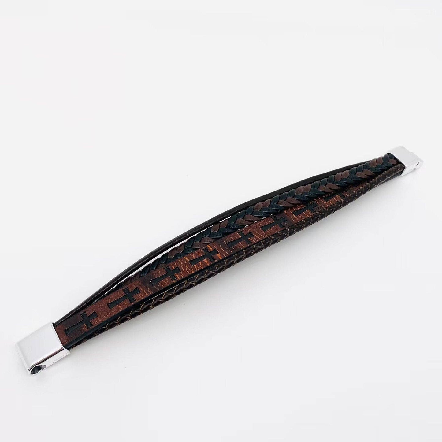 Men's Leather Cross Magnetic Bracelet
