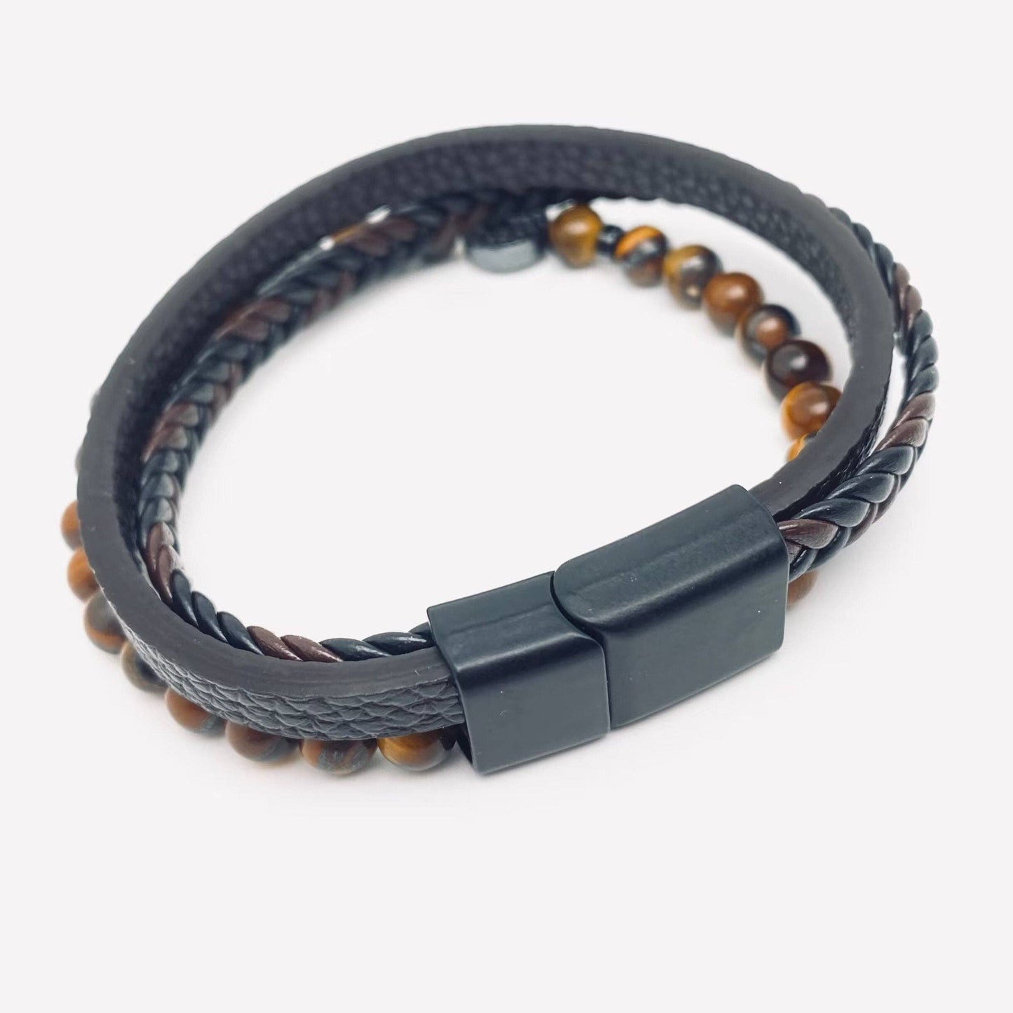 Tiger's Eye Beaded Leather Bracelet