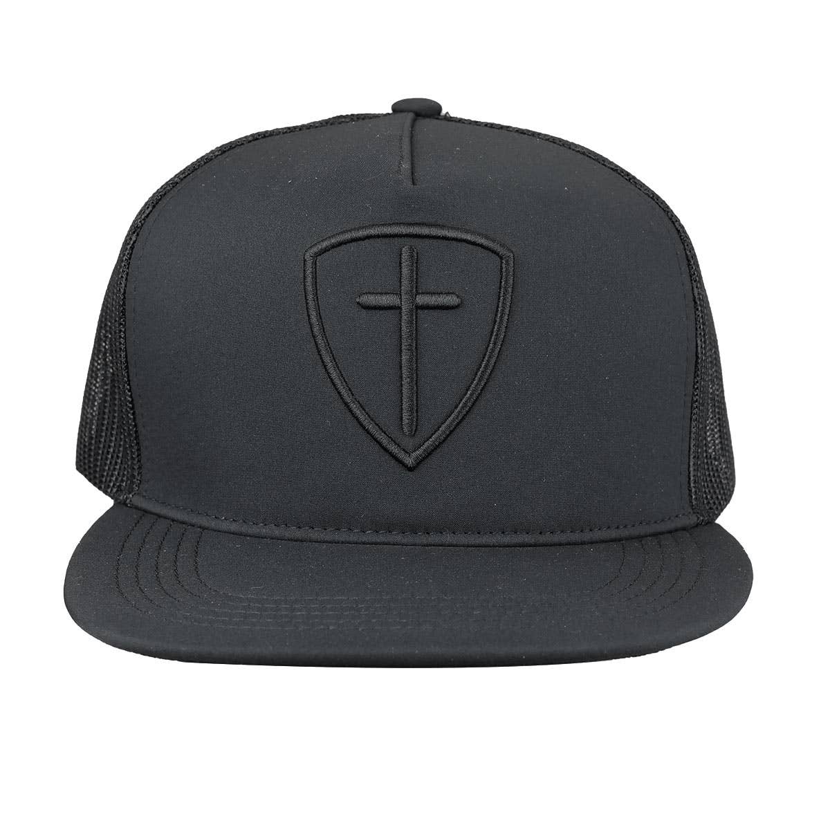 Mens Cap Black Cross And Shield