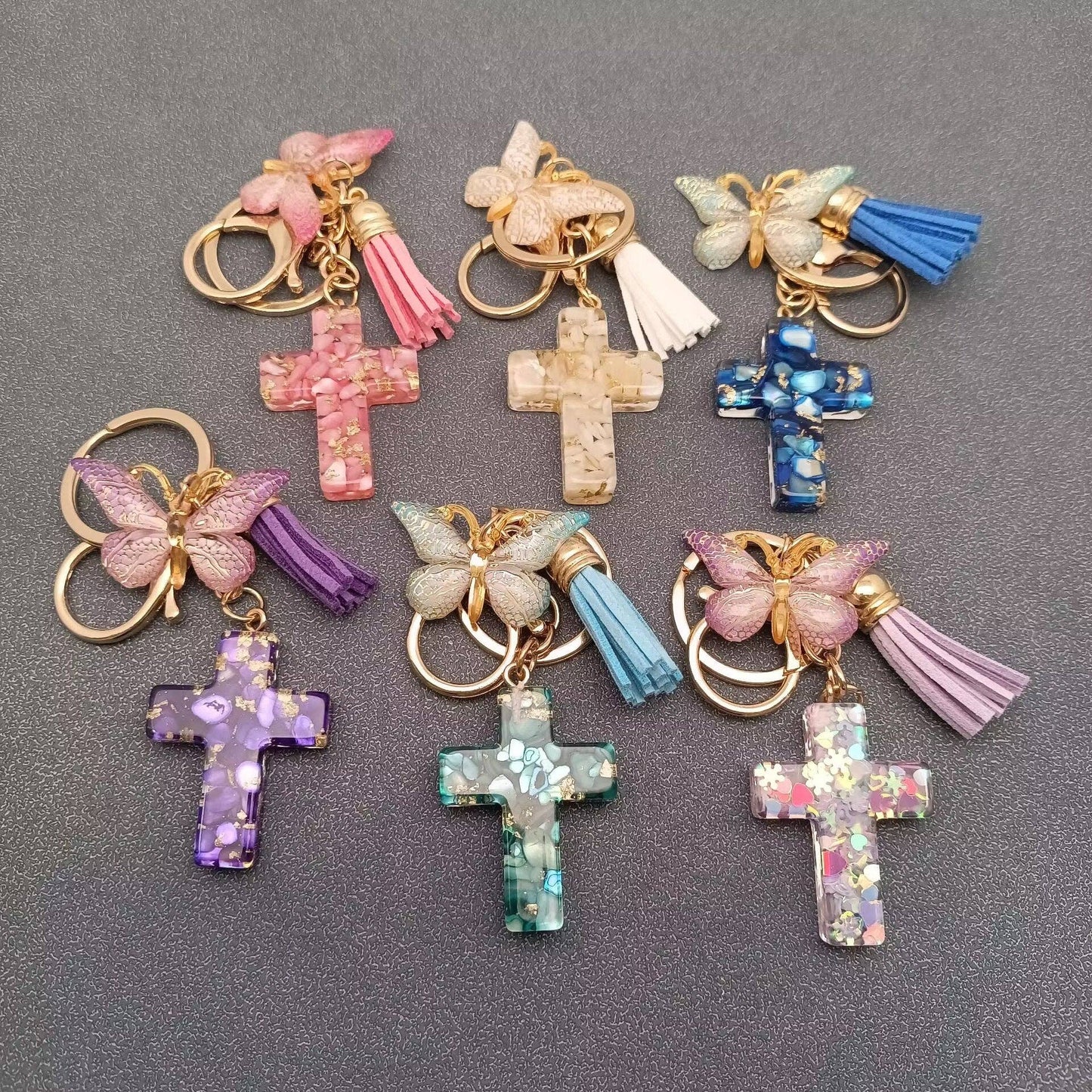 Butterfly Cross Tassel Keychain