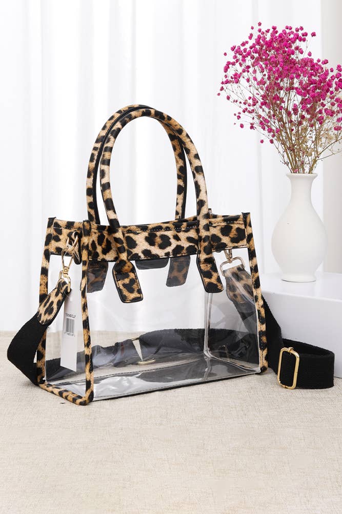Leopard Trim Clear Hand Bag