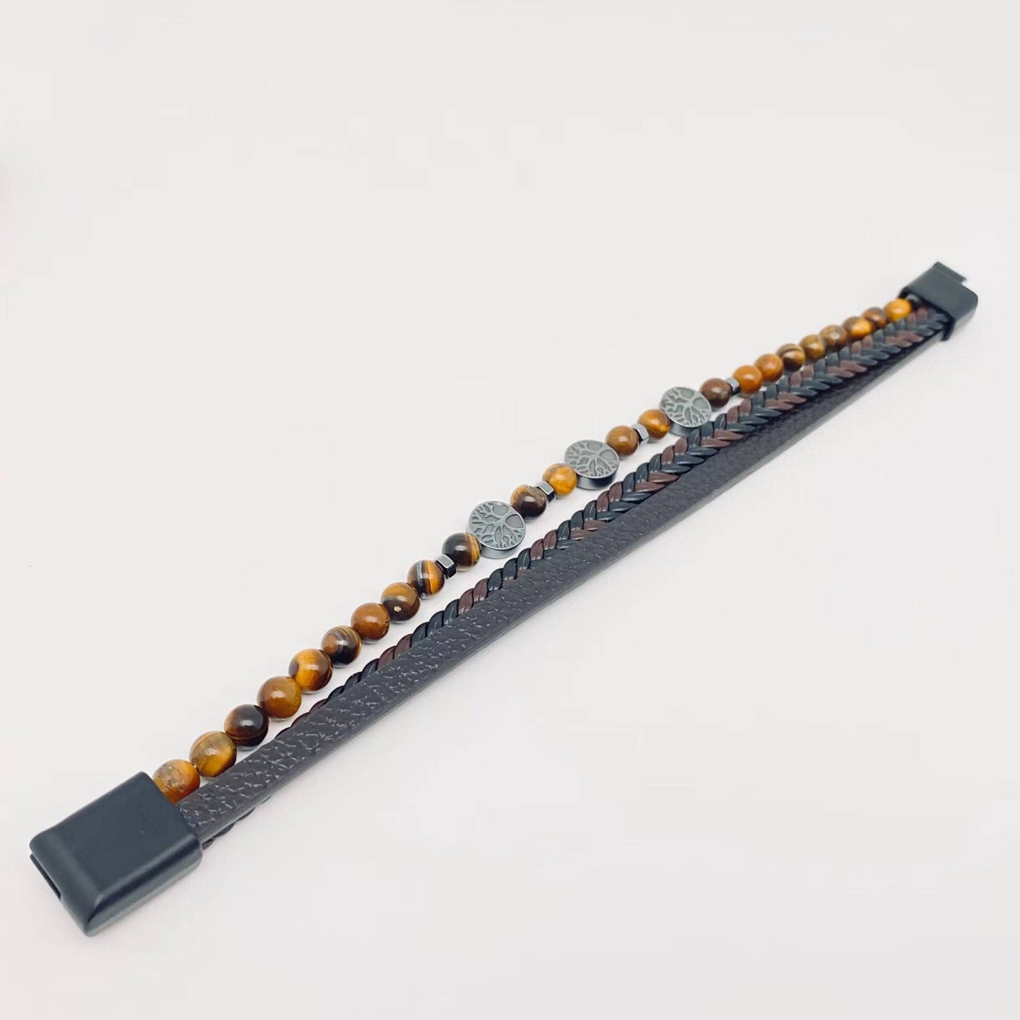 Tiger's Eye Beaded Leather Bracelet