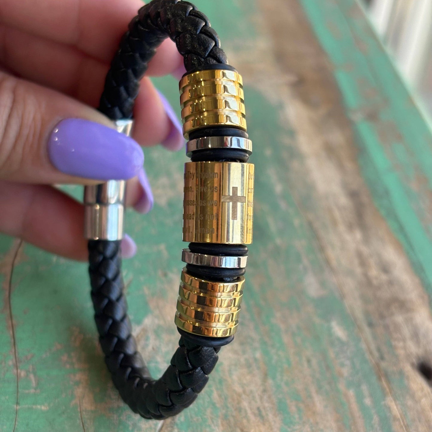 Henry Two Tone Steel Leather Bracelet