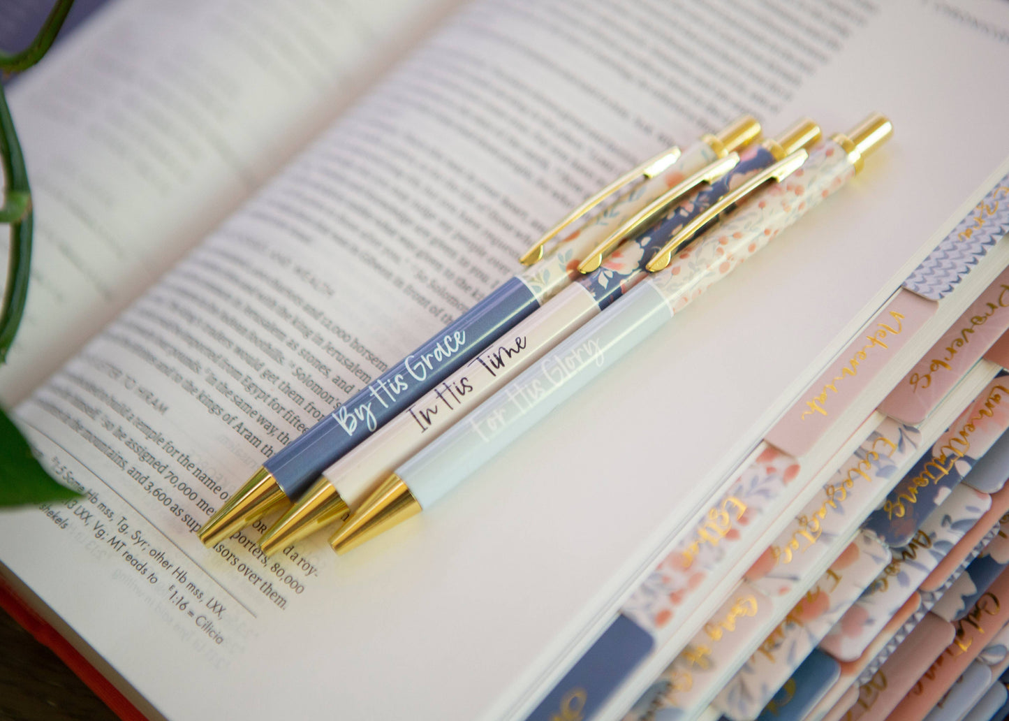 Blue Floral Christian Pens
