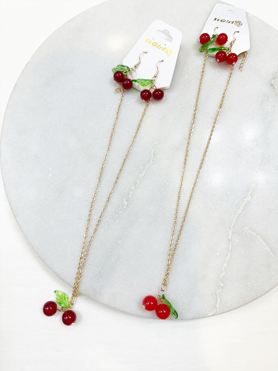 Cherry Necklace & Earring Set