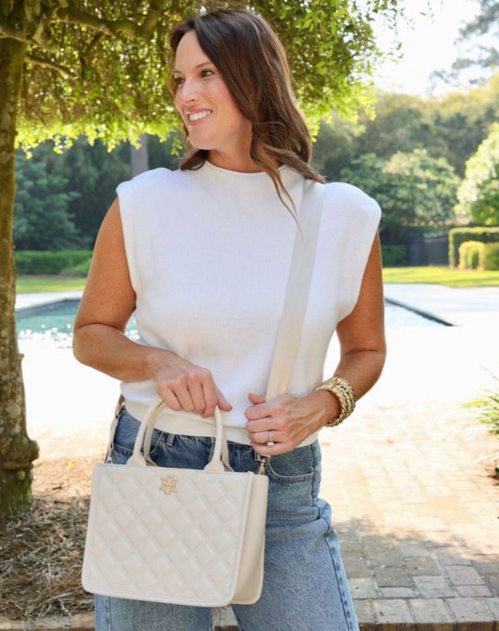 Caroline Hill Mini Tote Cream Quilted DQ