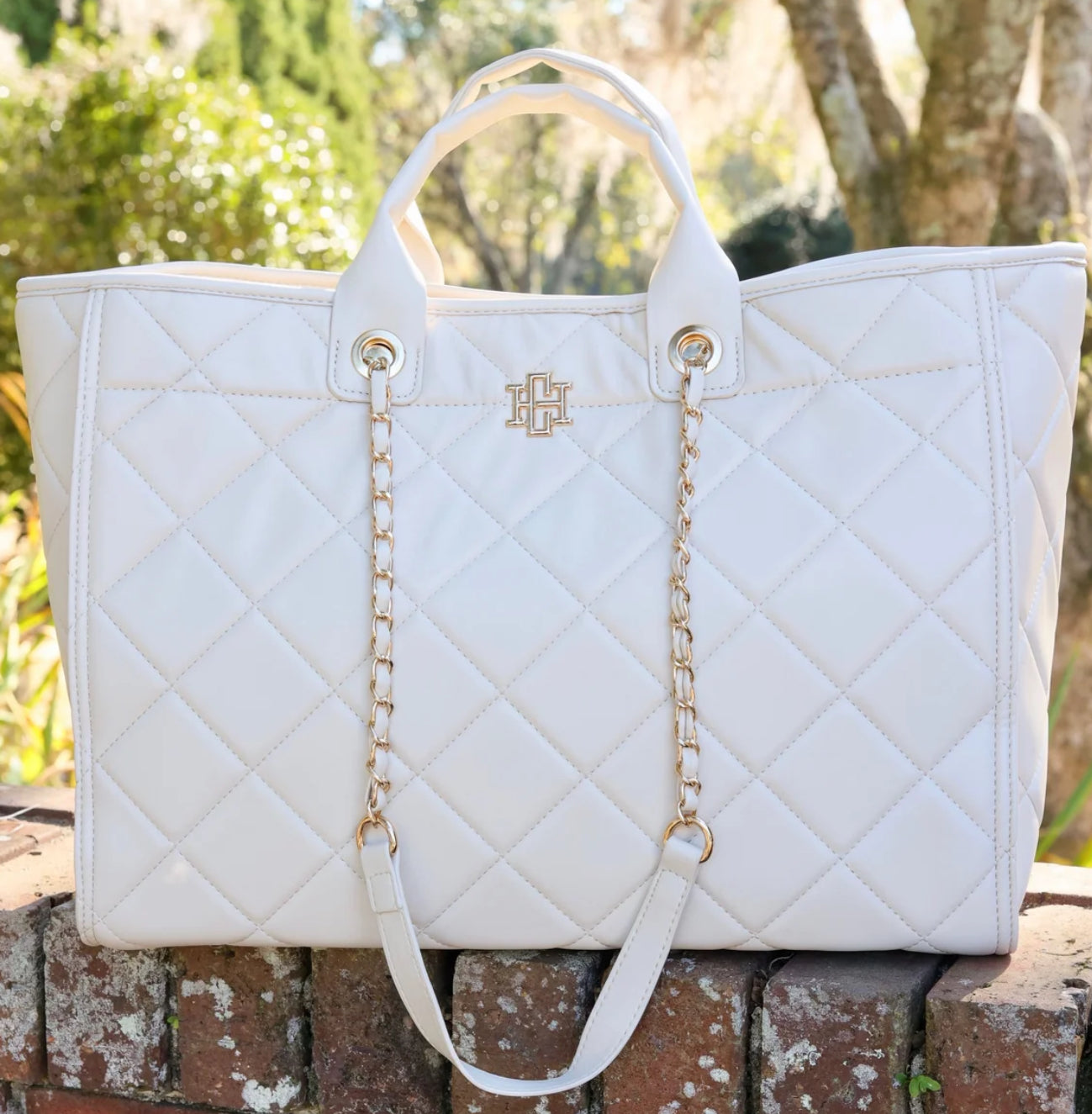 Caroline Hill Melissa Tote Bag Cream Quilted LD