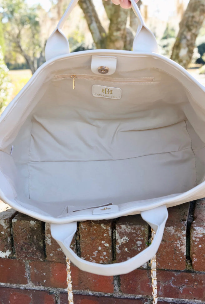 Caroline Hill Melissa Tote Bag Cream Quilted LD