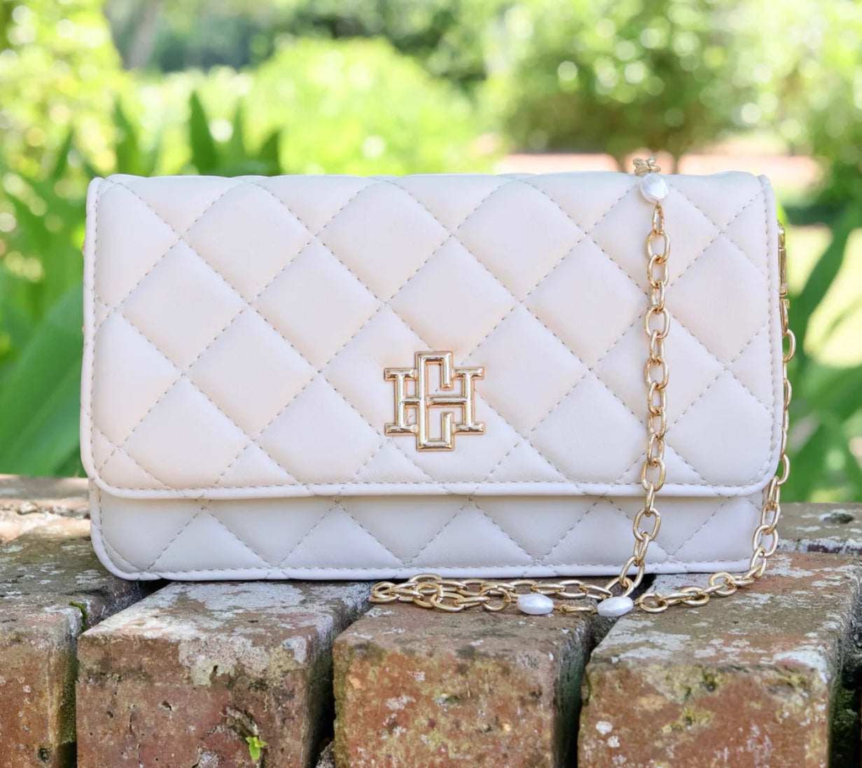 Caroline Hill Brynleigh Clutch Crossbody Cream Quilted