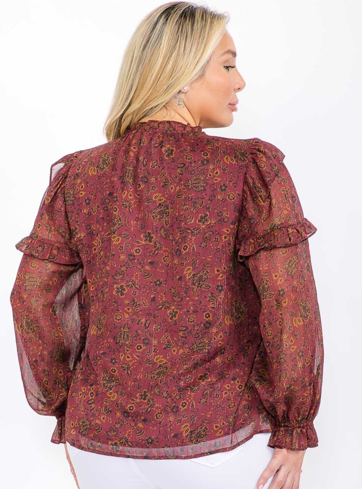 Plus - Carie Long Sleeve Ruffle Blouse