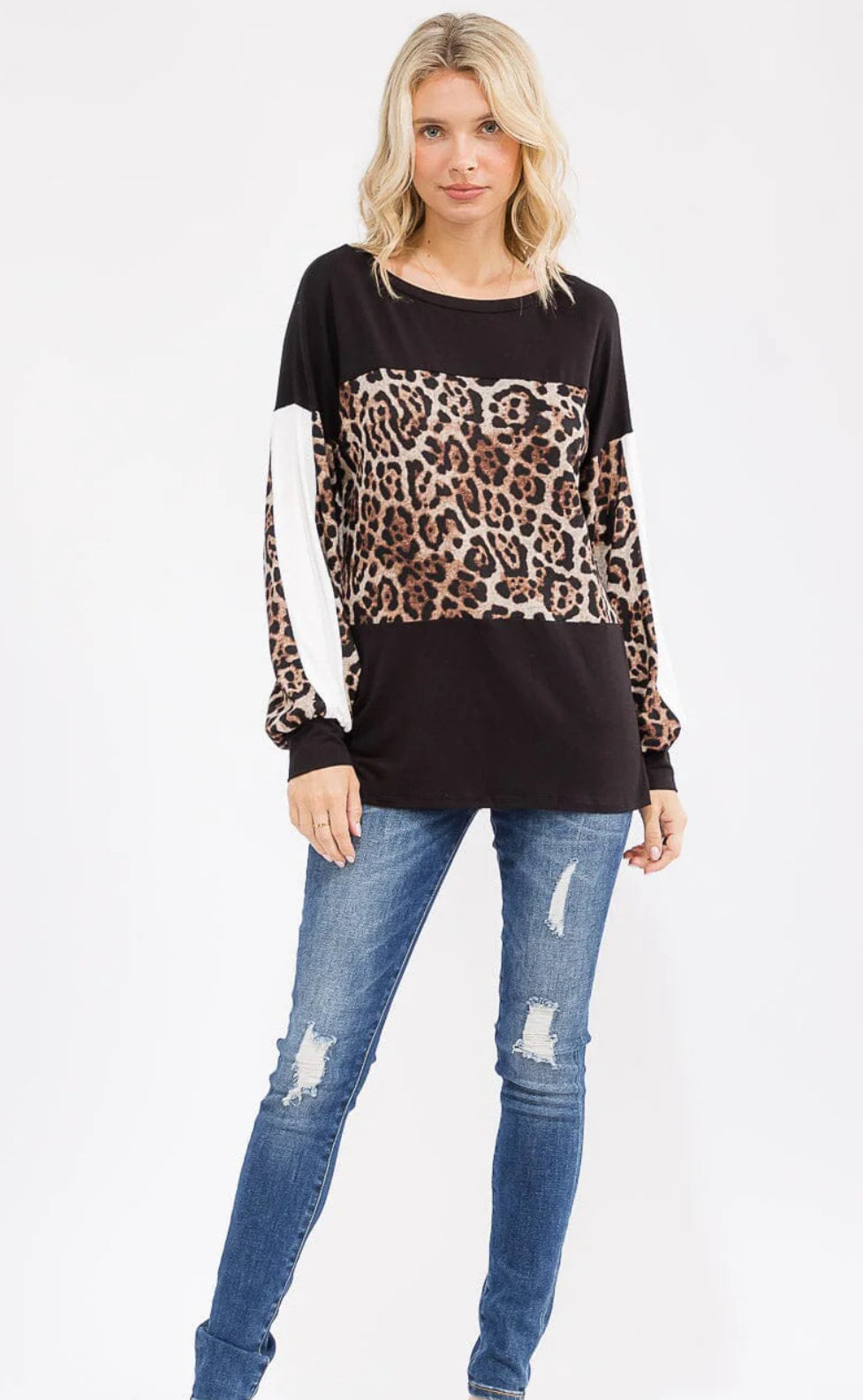 Camila Colorblock Leopard Top