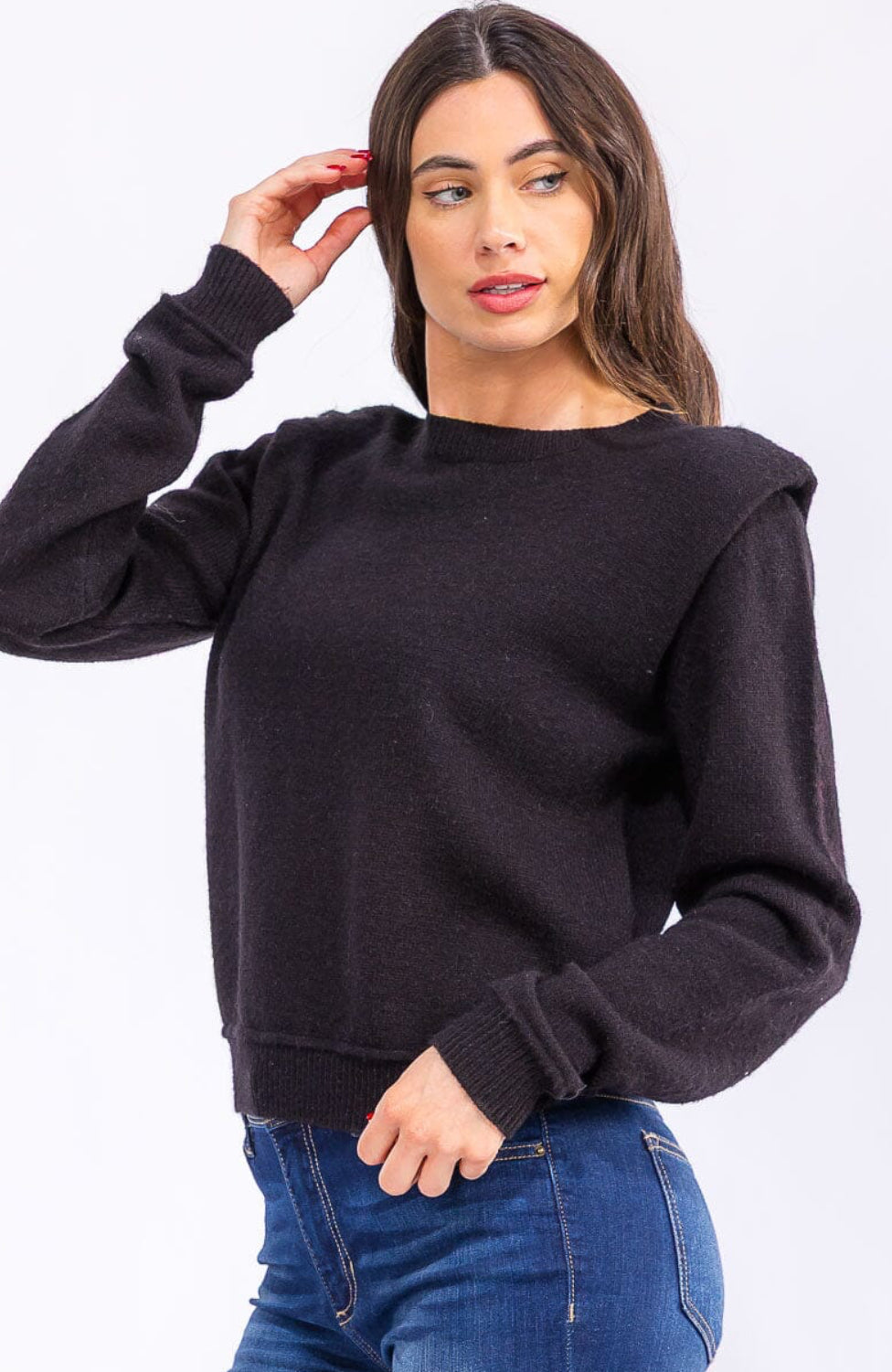 Evie Padded Shoulder Long Sleeve Top