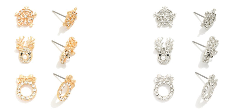 Reindeer Christmas Earring Trio Set
