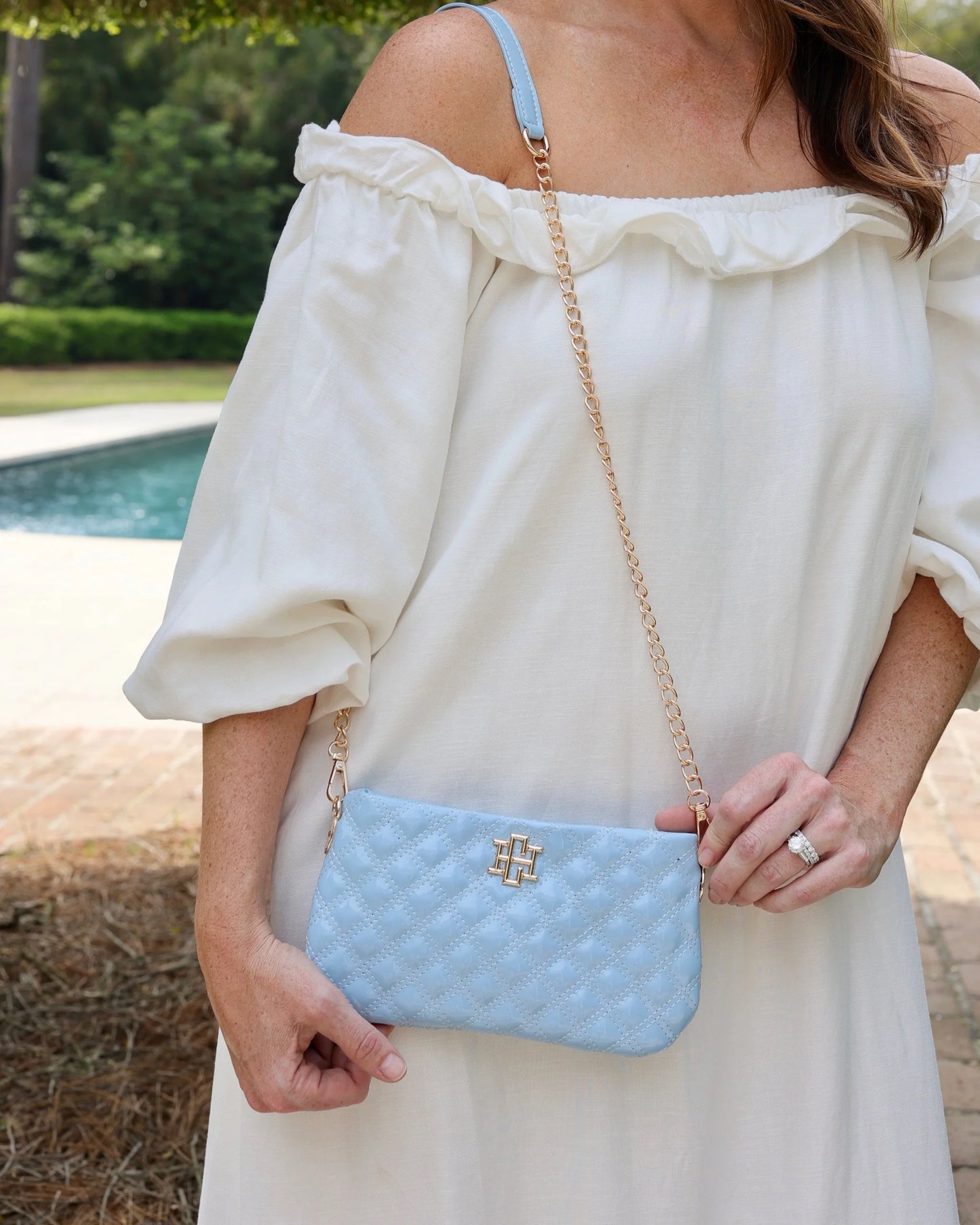 Caroline Hill Livi Crossbody Light Blue Patent