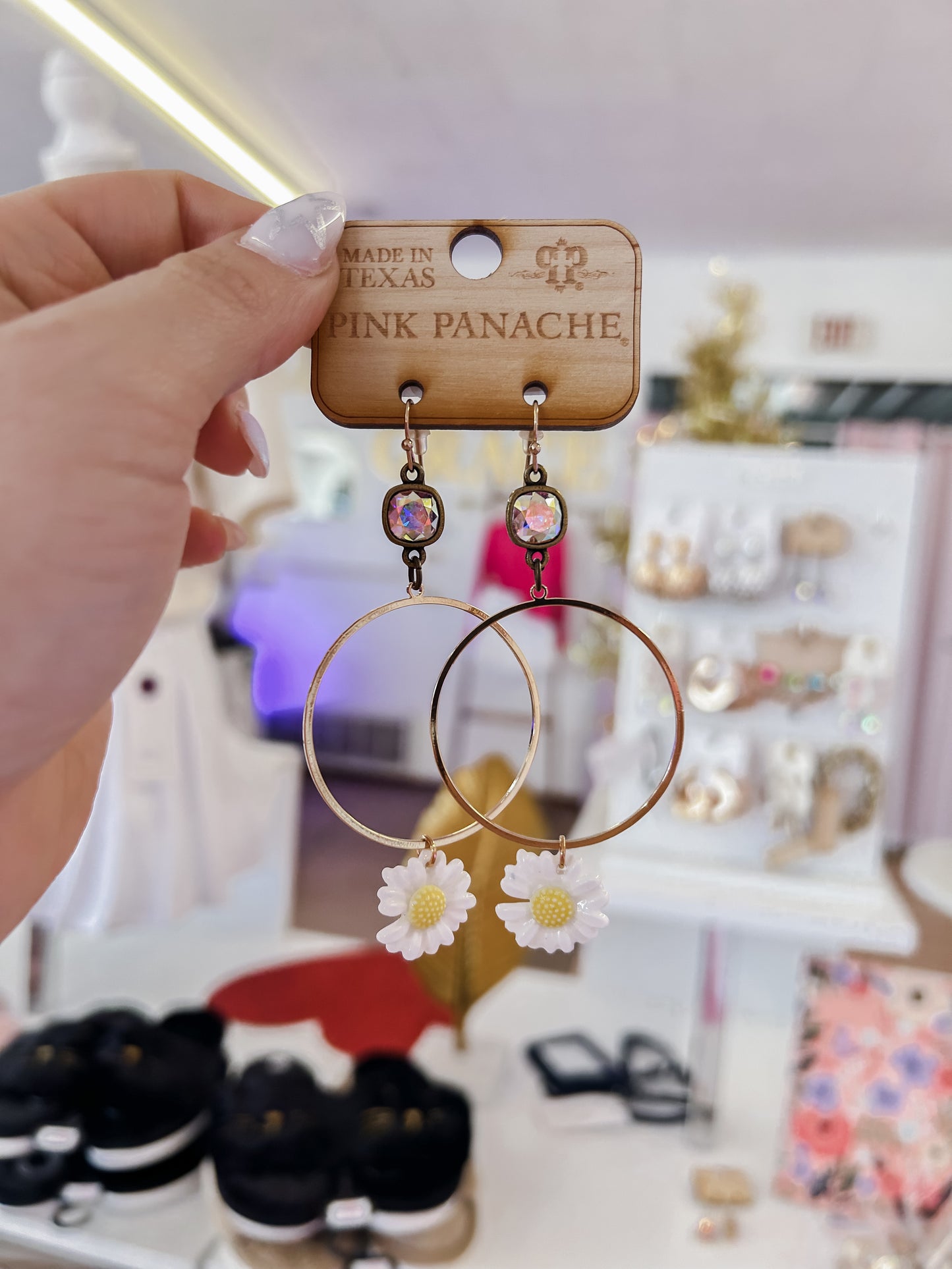 Pink Panache White Daisy Charm Earrings