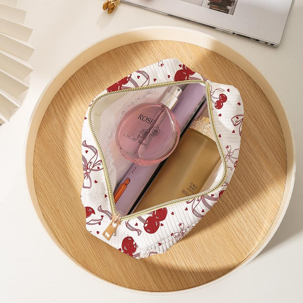 Cherry Bows Corduroy Makeup Pouch