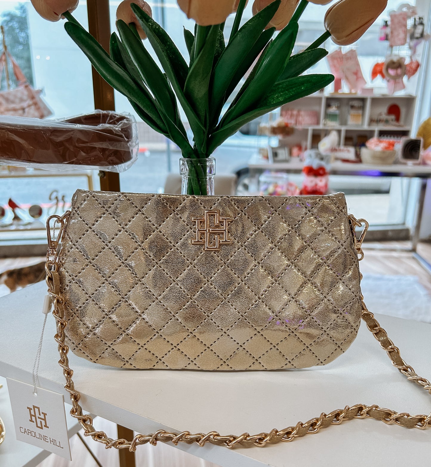 Caroline Hill Livi Quilted Crossbody Champagne Pop