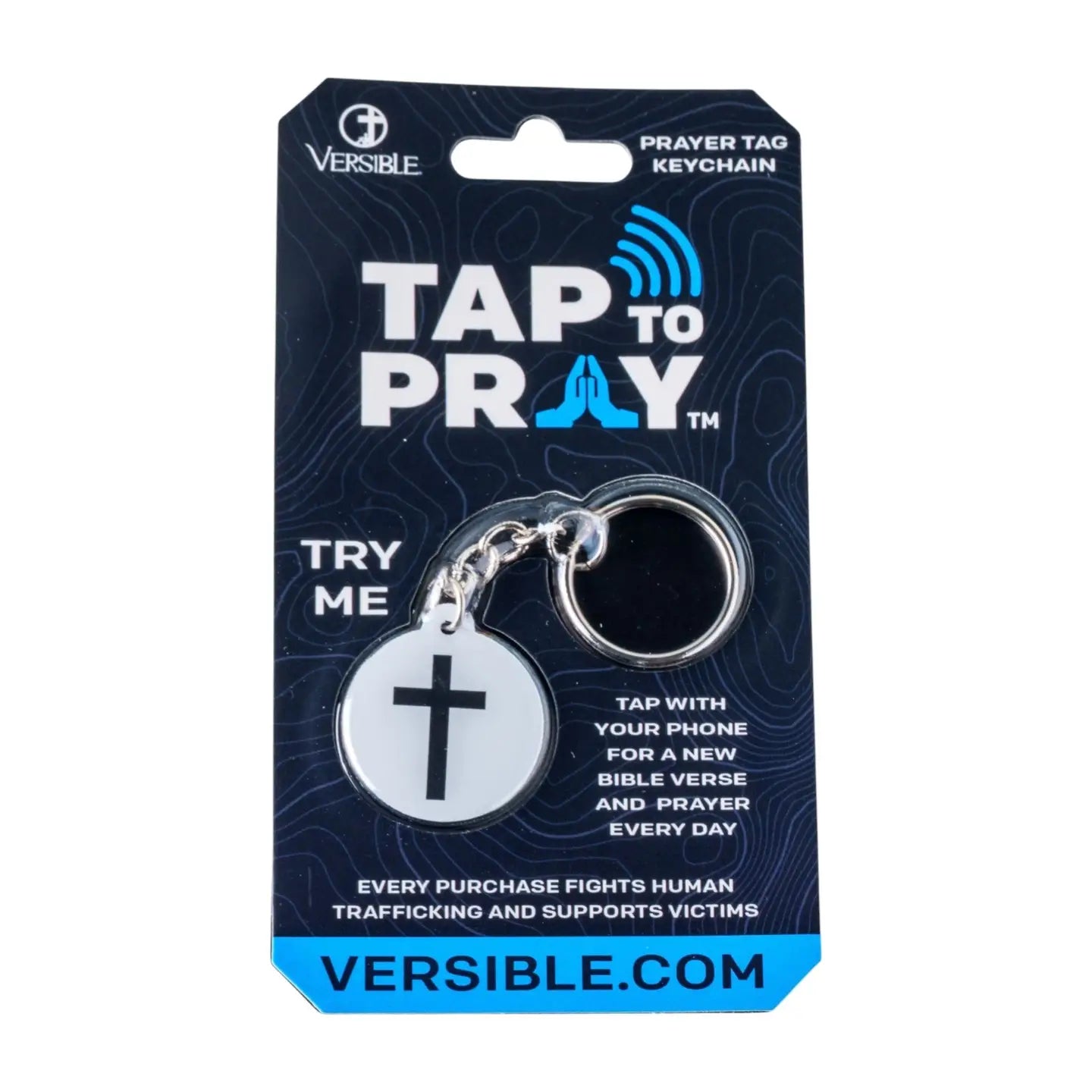 Tap To Pray Keychain - White & Black Cross