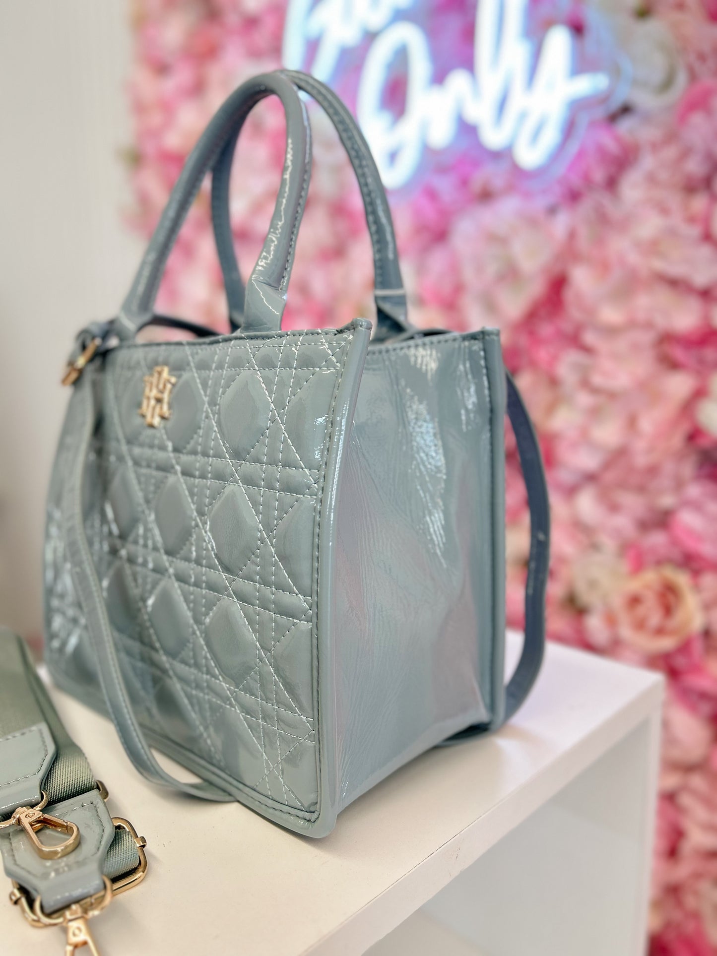Caroline Hill Ricky Mini Tote Dusty Blue Patent