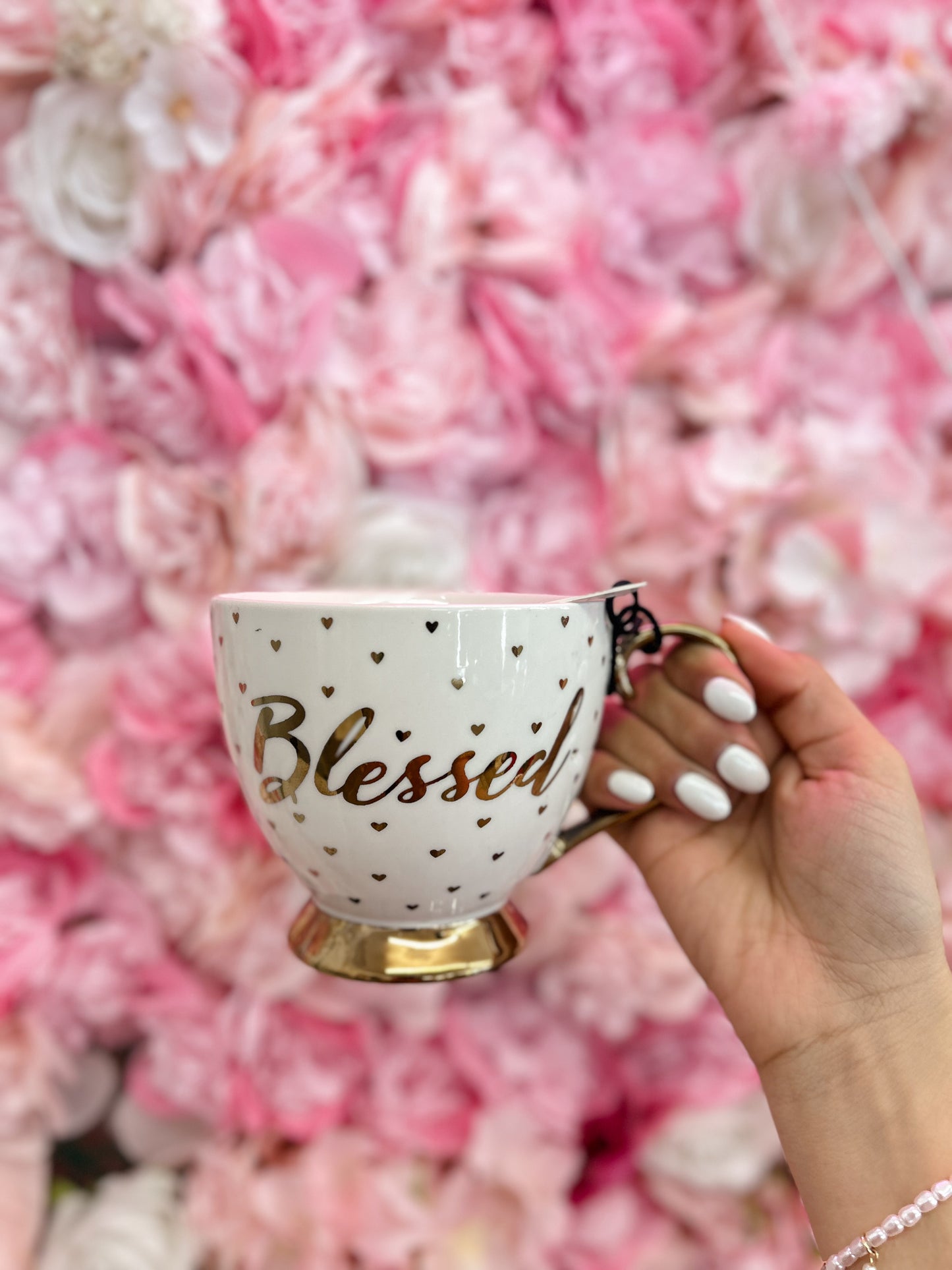 Blessed Gold Heart Polka Dot Mug
