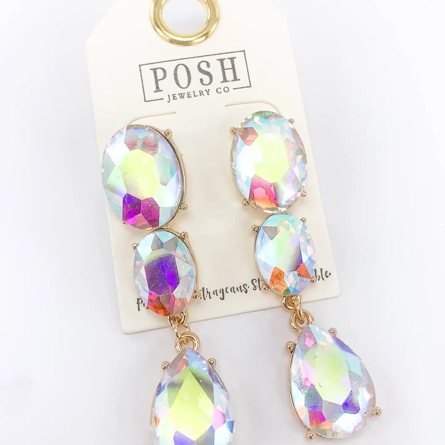 POSH Rhinestone Oval & Teardrop Earrings
