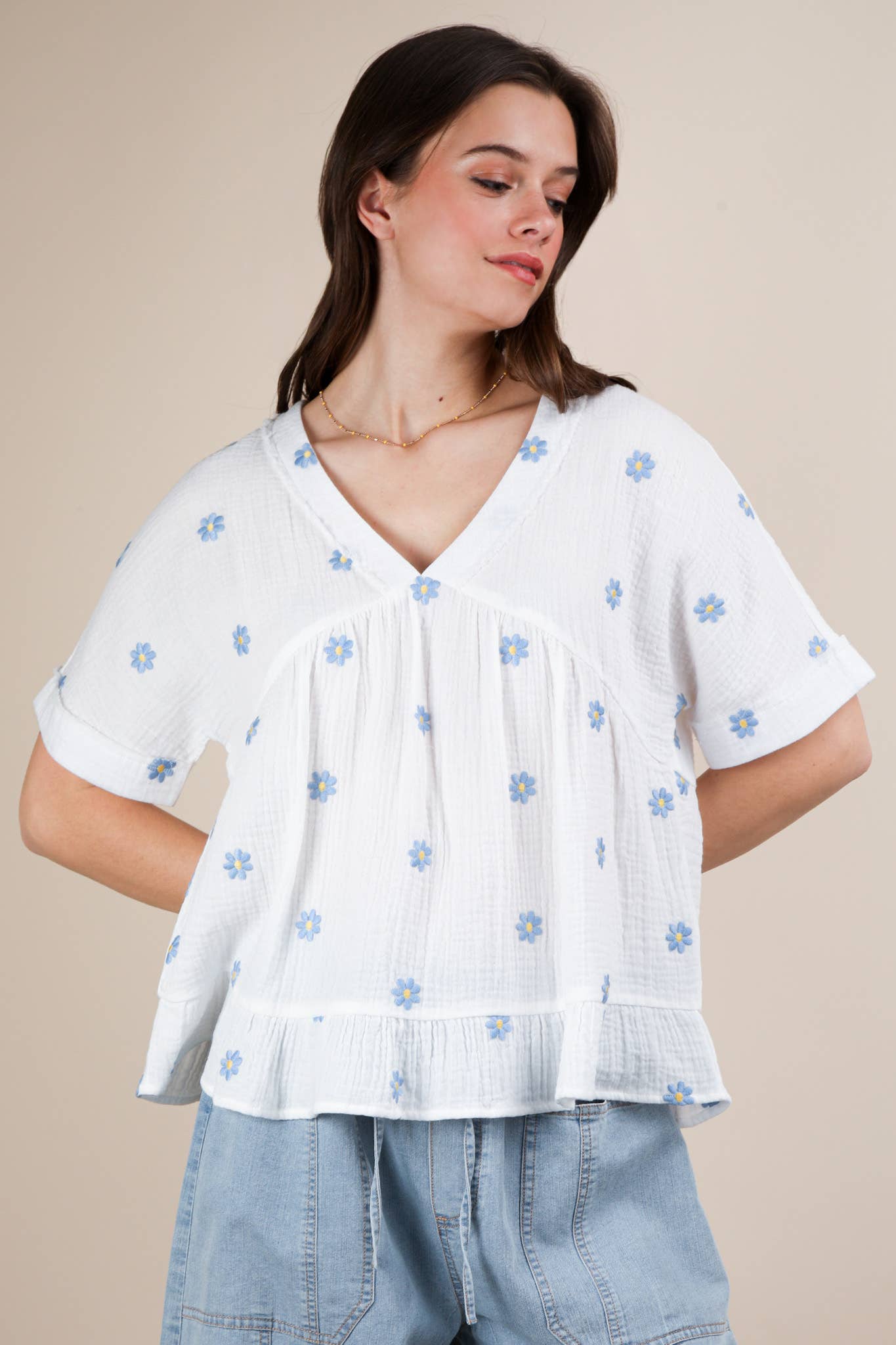 Melina Flower Embroidered Top