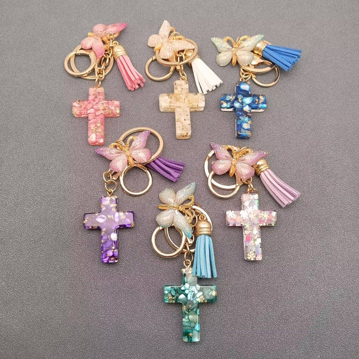 Butterfly Cross Tassel Keychain