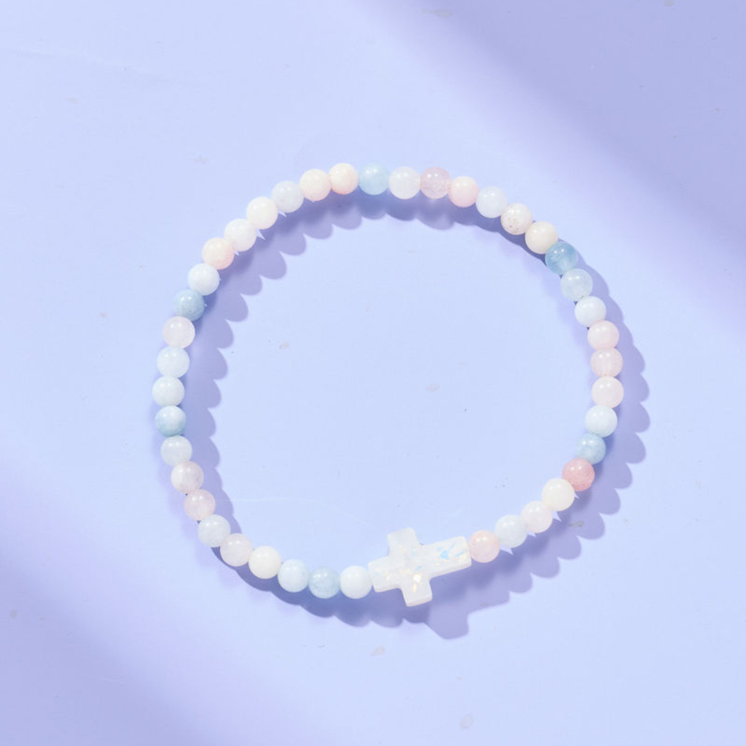 Holy Water Cross Bracelet In Morganite