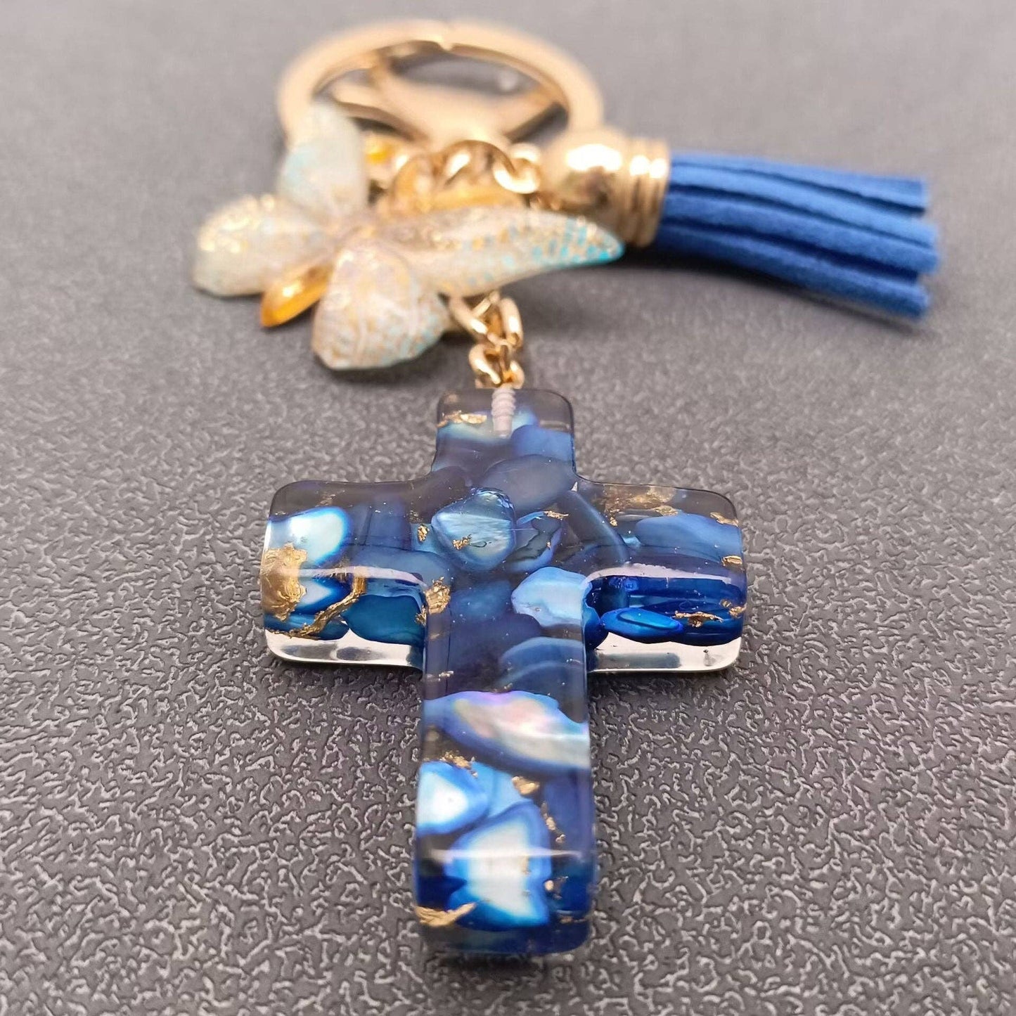 Butterfly Cross Tassel Keychain