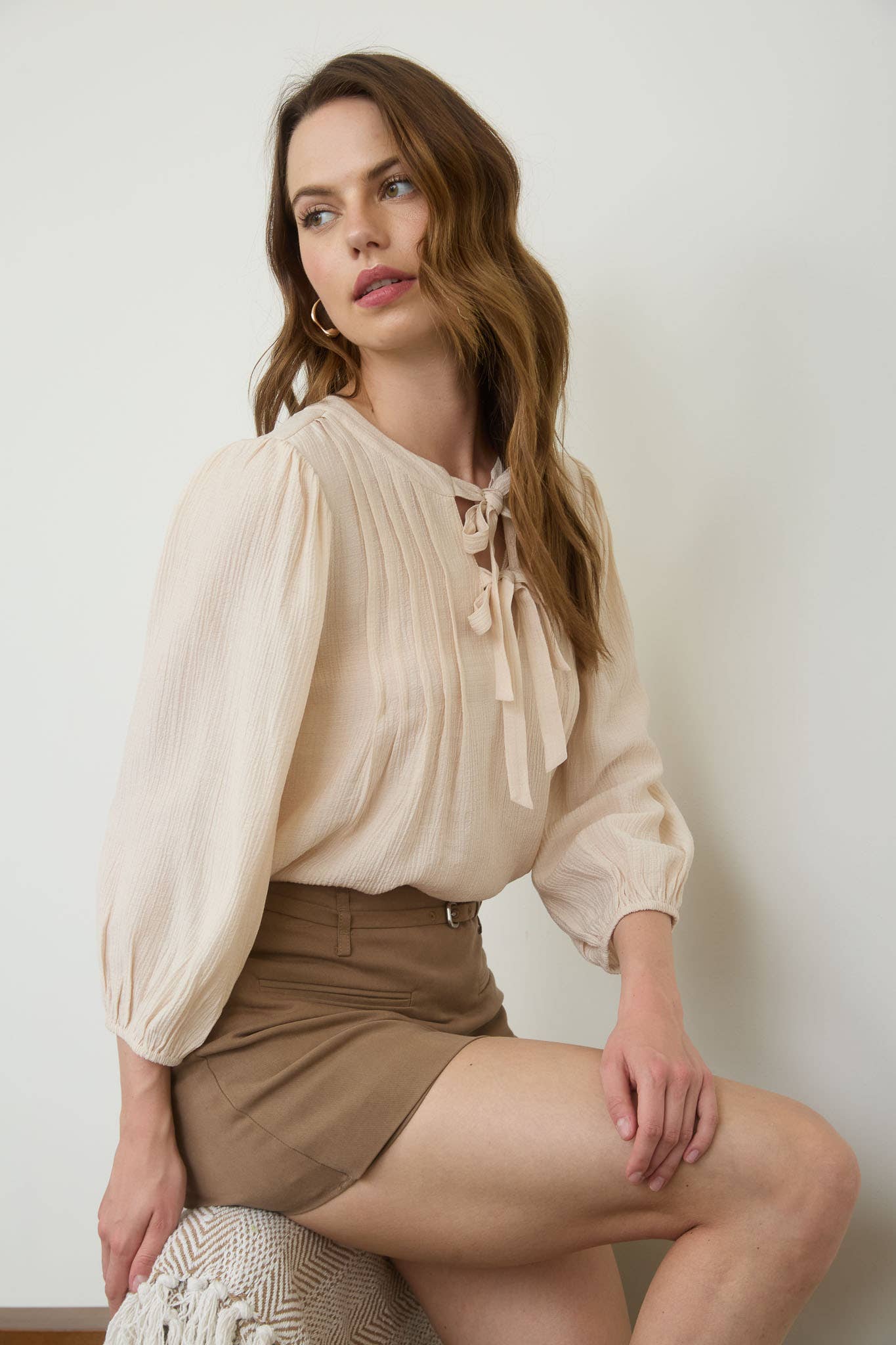 Chantal Quarter Sleeve Tied Top