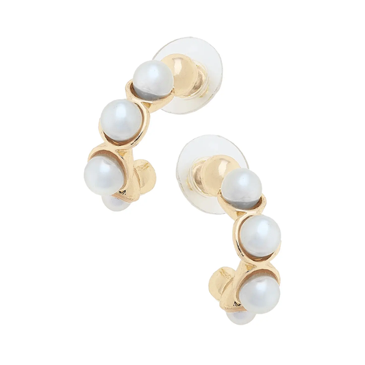 Presley Pearl Half Hoop Earrings in Ivory