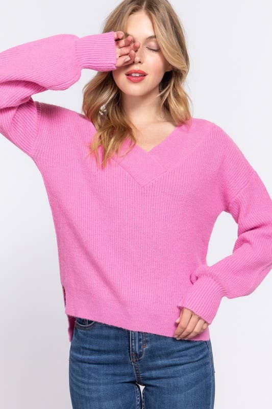 Double V-Neck Pink Sweater