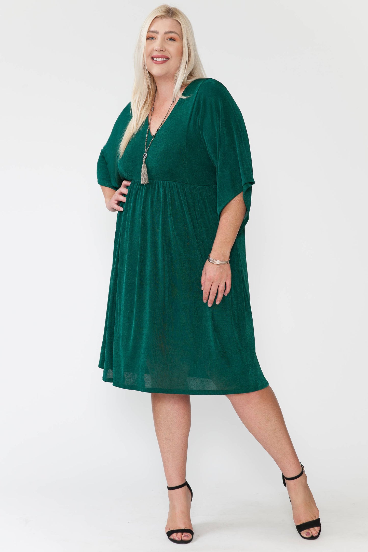 Plus V-Neck Dolman Sleeve Dress