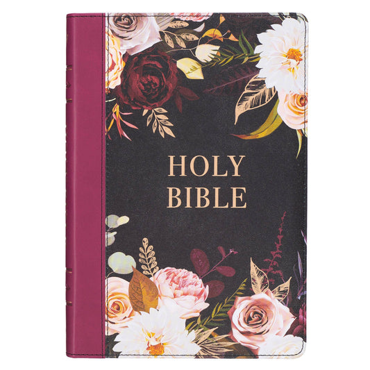 Black & Burgundy Faux Leather Large Print  KJV Bible w/tabs