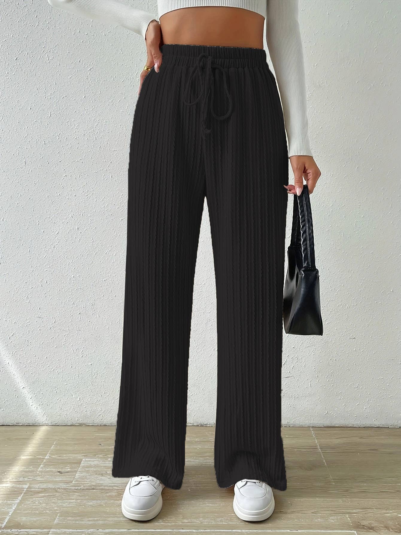 Knitted Textured Straight Leg Pants