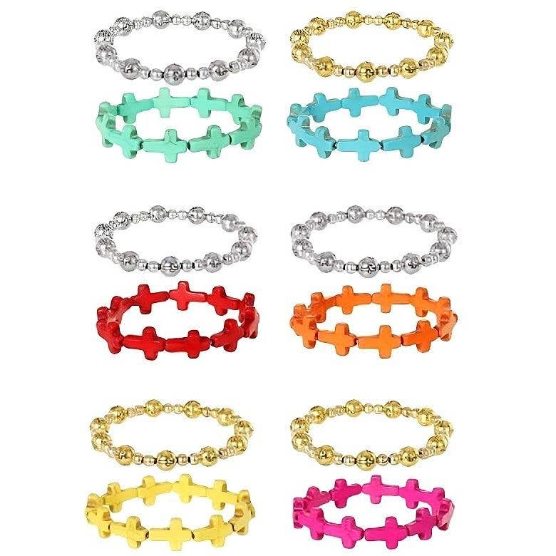 Chloe Cross Beaded Stretch Bracelet Set