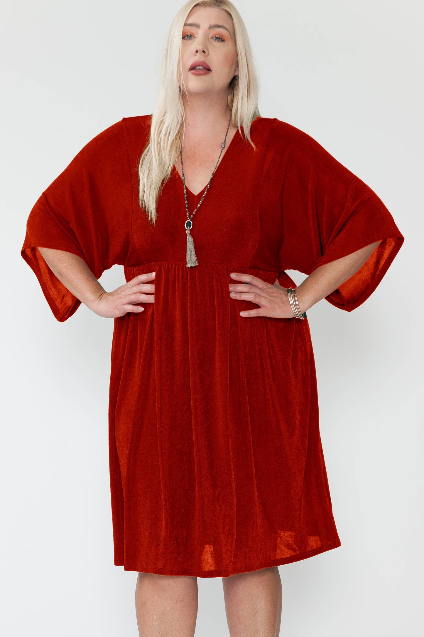 Plus V-Neck Dolman Sleeve Dress