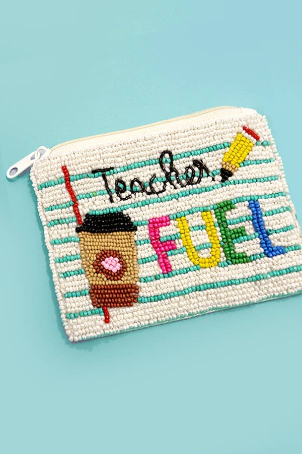 Teacher Fuel beaded coin purse | White