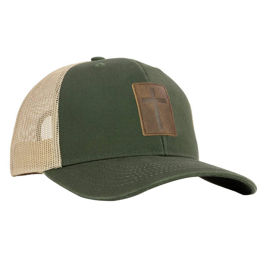 Kerusso Mens Cap - Leather Cross Olive