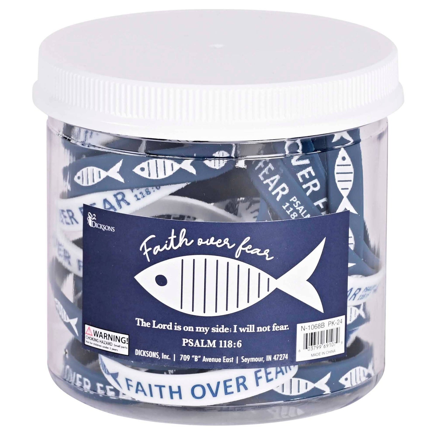 Navy/White Fish Faith Over Fear - Silicone Bracelet