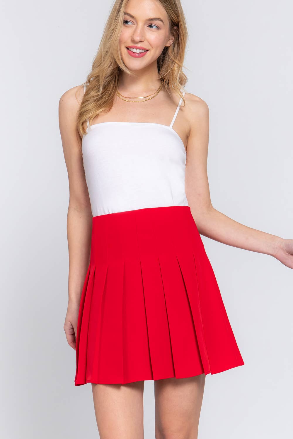 Red Pleated Mini Skirt