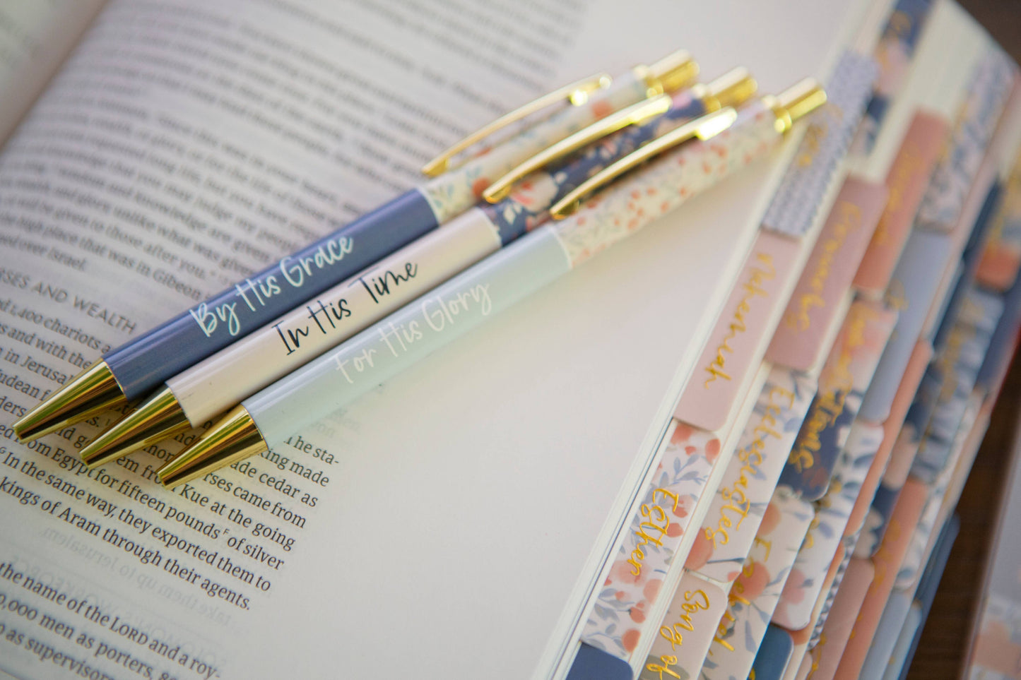 Blue Floral Christian Pens