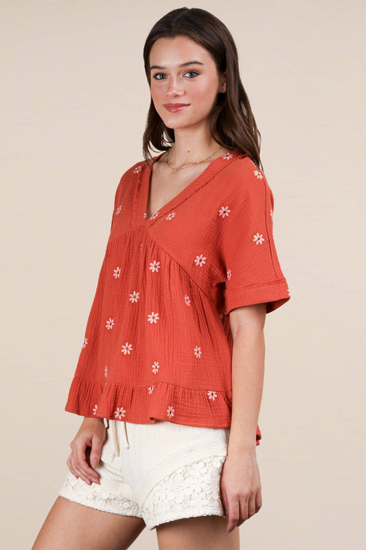 Melina Flower Embroidered Top