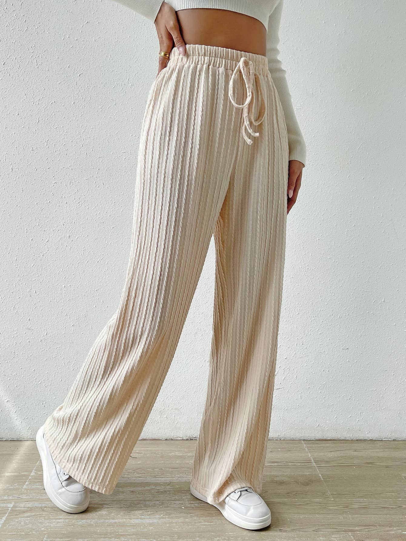 Knitted Textured Straight Leg Pants