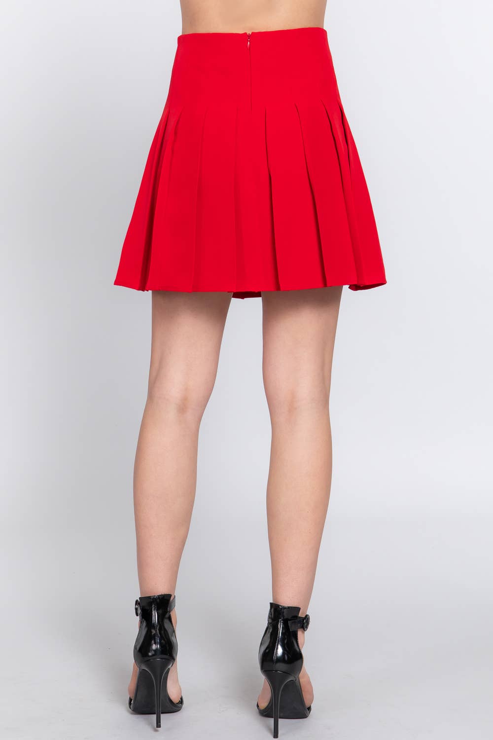 Red Pleated Mini Skirt