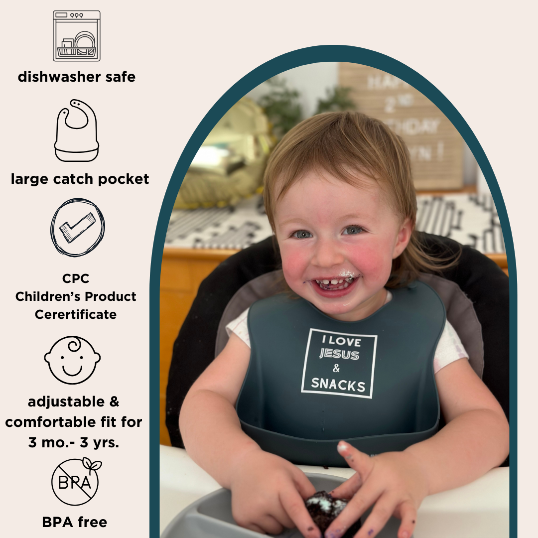 I Love Jesus & Snacks - Soft Waterproof Silicone Bib