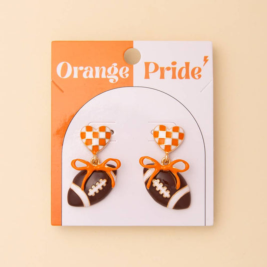 Orange Pride Football Earrings