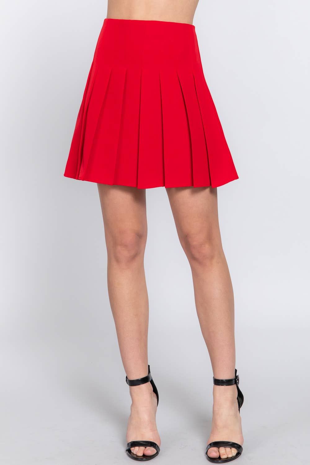 Red Pleated Mini Skirt