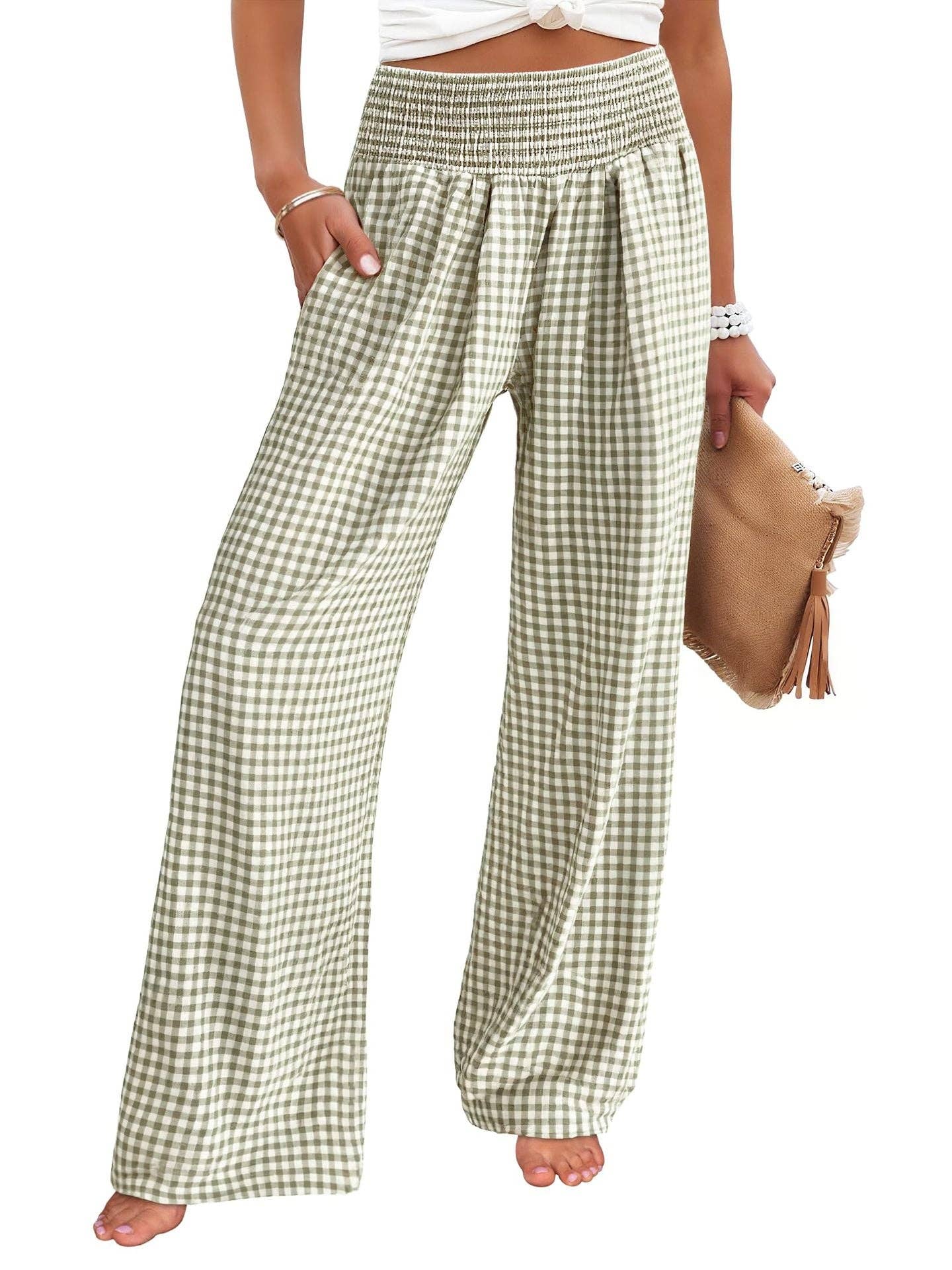 Nancy Gingham Wide Leg Pants